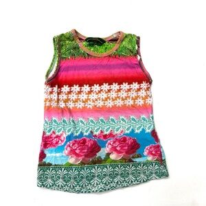 Oilily Colorful Rainbow Roses Floral Sleeveless Tank Top